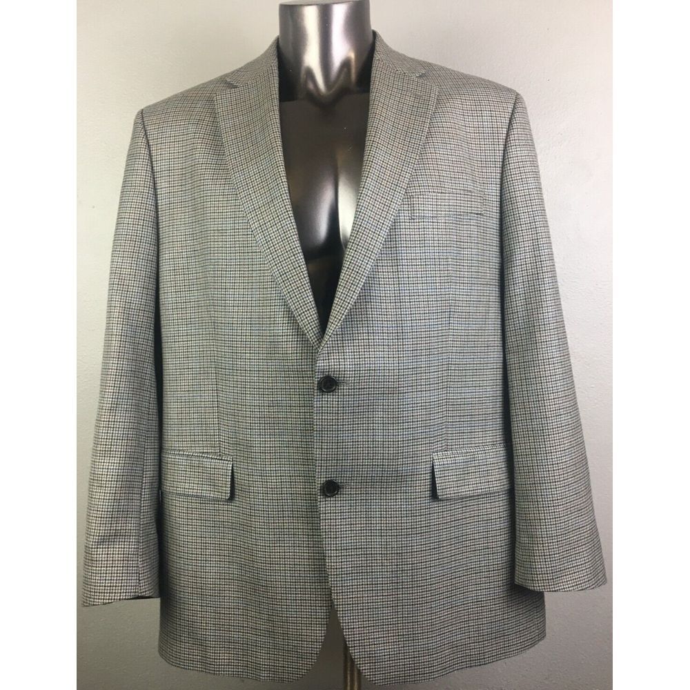 Mens Ralph Lauren Gray Houndstooth Jacket 2 Button Size 46 R Silk Wool Blend